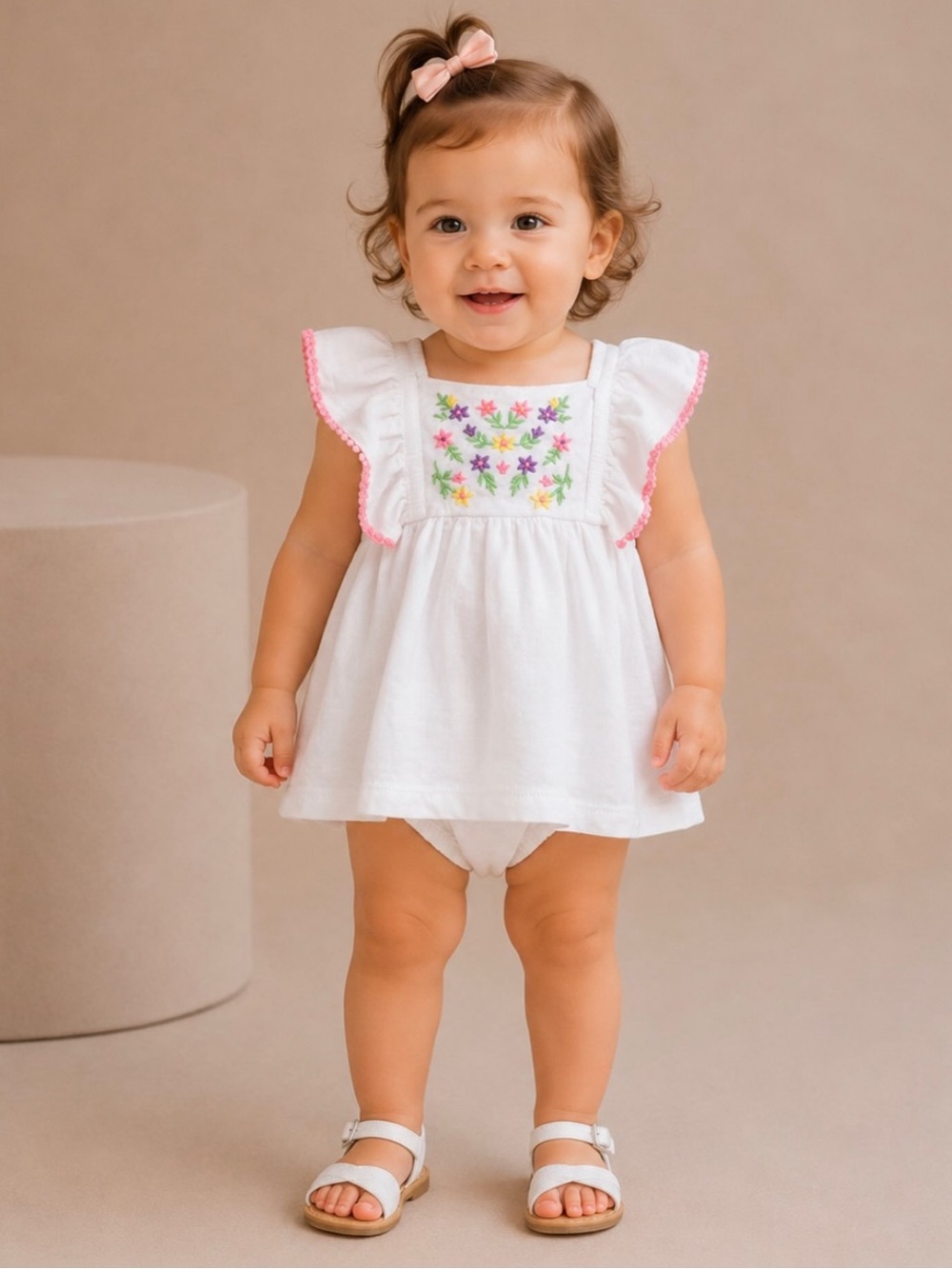 Carter’s White Romper Baby Girl’s Onesie with Embroidered Flowers - 18 Months